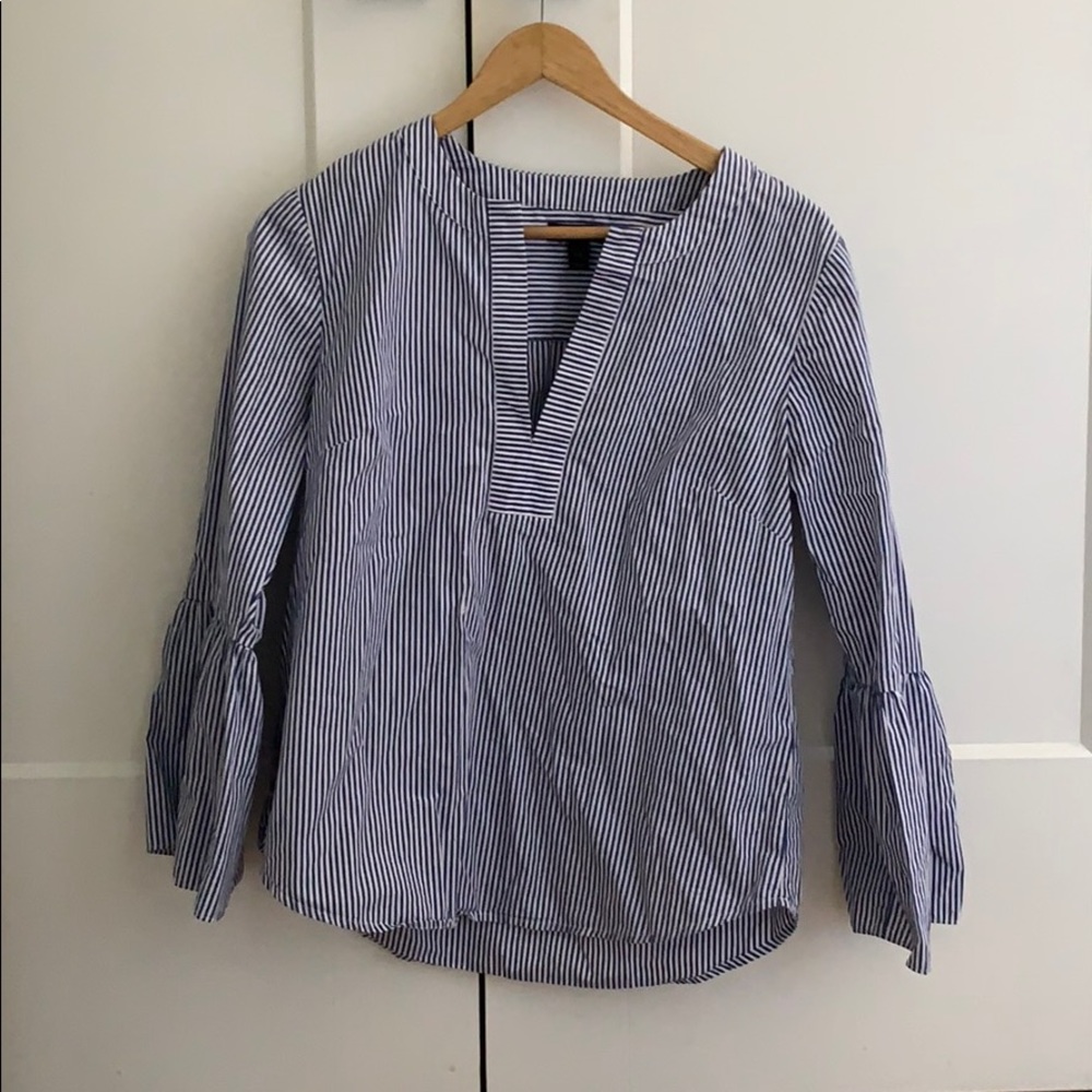 J. Crew Split Neck Striped Top